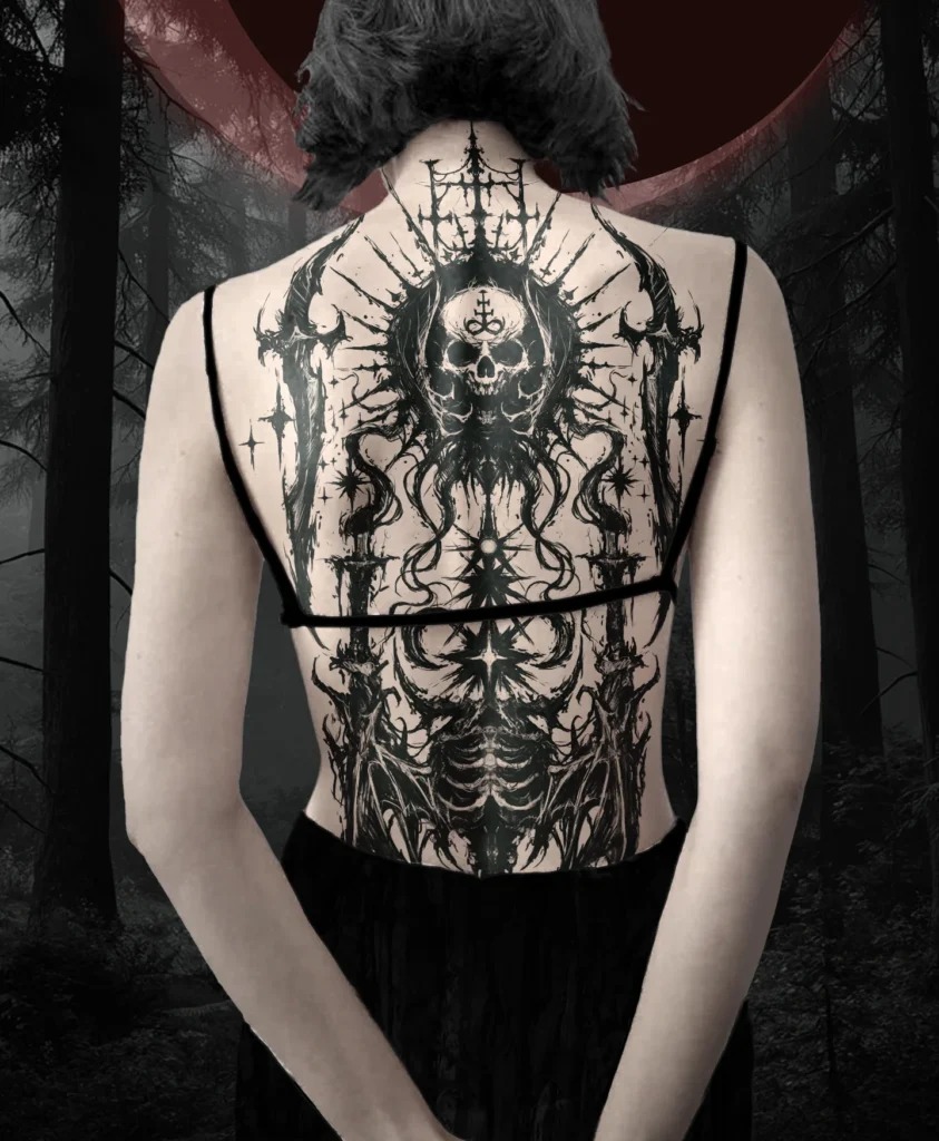 Gothic Skull and Cathedral Backpiece Tattoo Tattoo Design