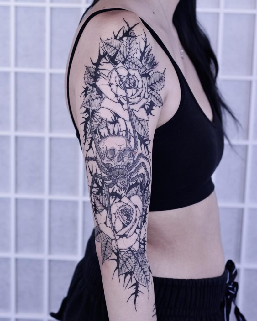 Gothic Spider and Roses Tattoo Tattoo Design