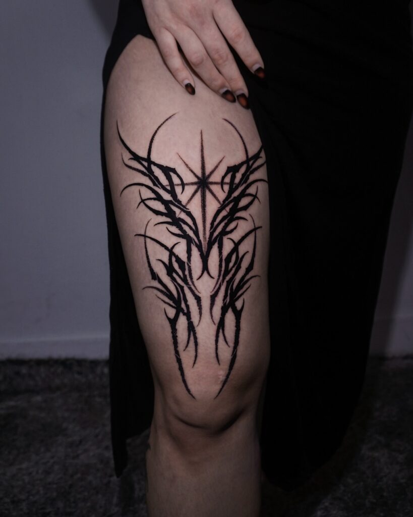 Gothic Star and Tribal Thigh Tattoo Tattoo Design