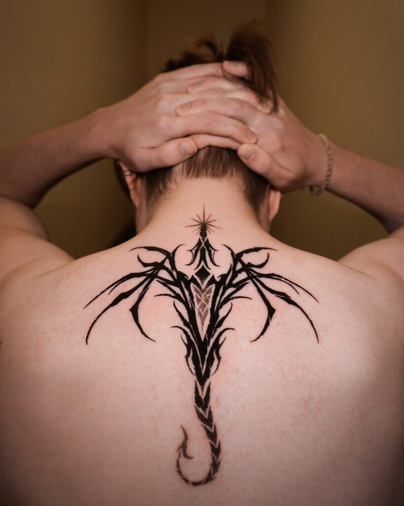 Gothic Tribal Dragon Back Tattoo Tattoo Design