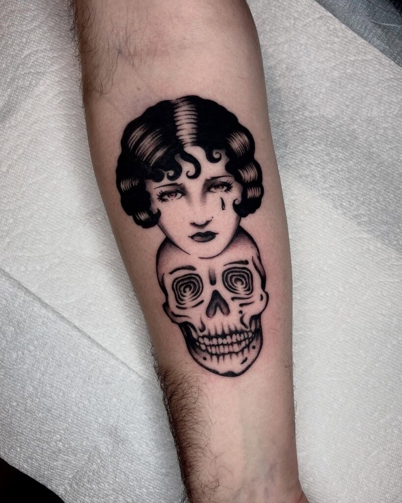 Gothic Woman and Skull Tattoo Tattoo Design
