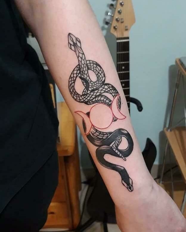 Serpent and Triple Moon Gothic Tattoo Tattoo Design