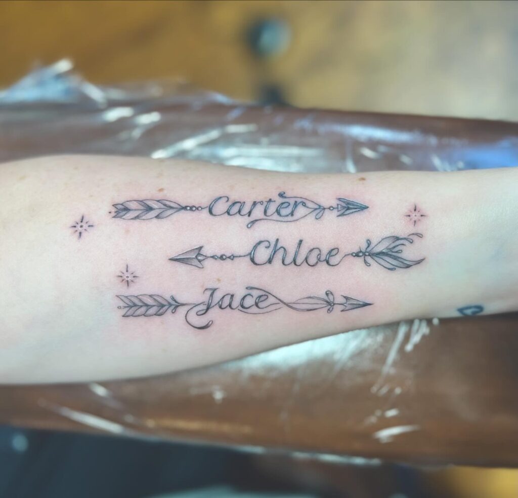 Anchor with Ribbon Names Tattoo Design