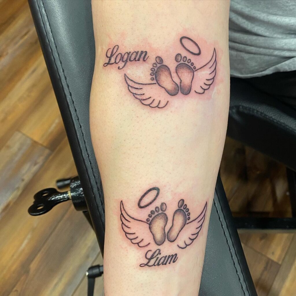 Arrows and Stars with Names Tattoo Design