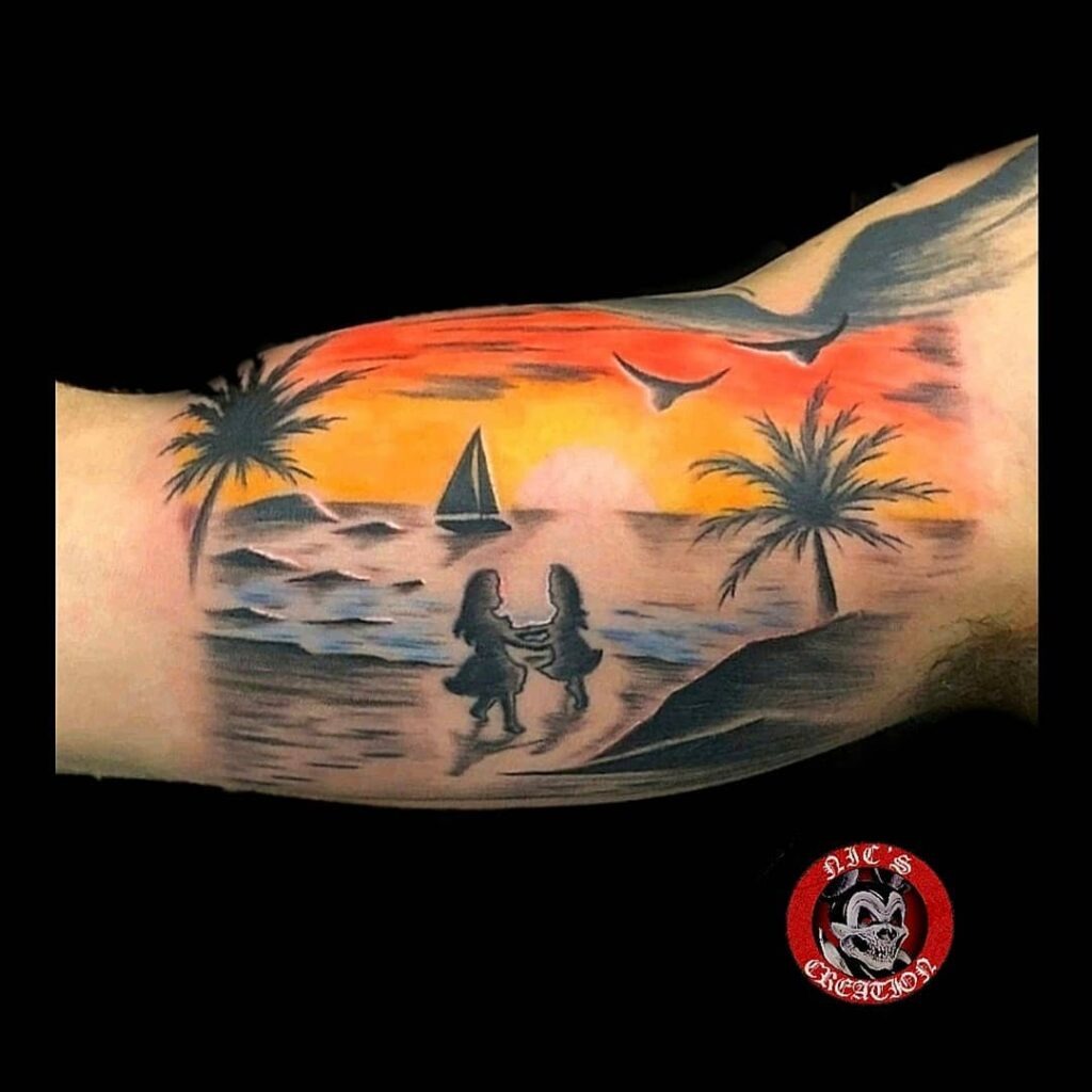 Children with Heart Balloon Tattoo Design