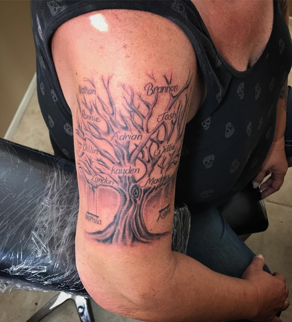 Feather with Names Tattoo Design