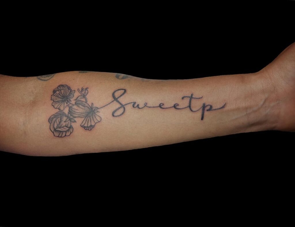 Floral Design with Names Tattoo Design