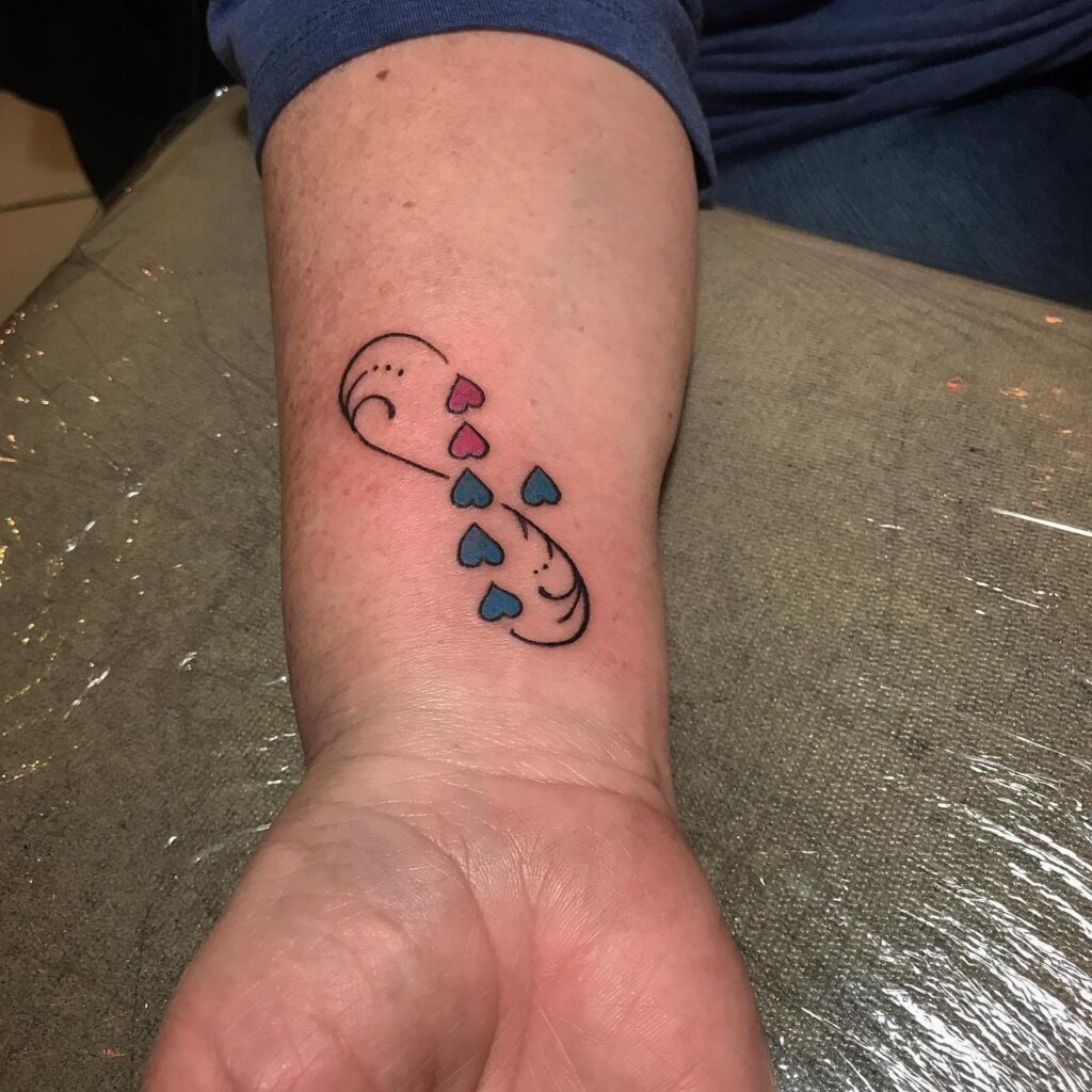Rose with Grandchildren's Names and Bee Tattoo Design