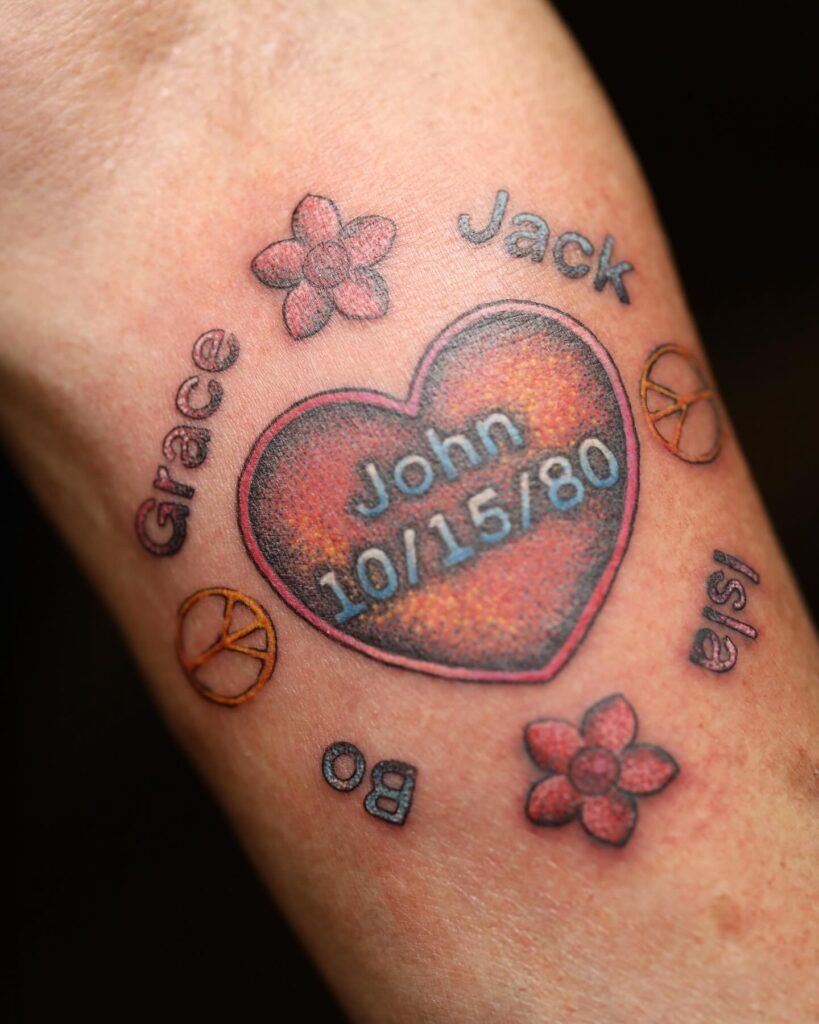 "Sweet P" with Flowers Tattoo Design