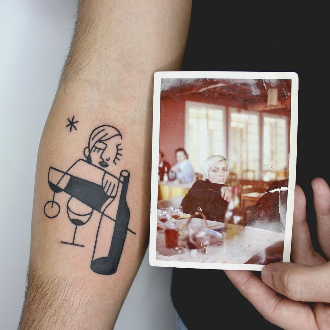 Chic minimalist tattoo featuring a wine theme Tattoo Design