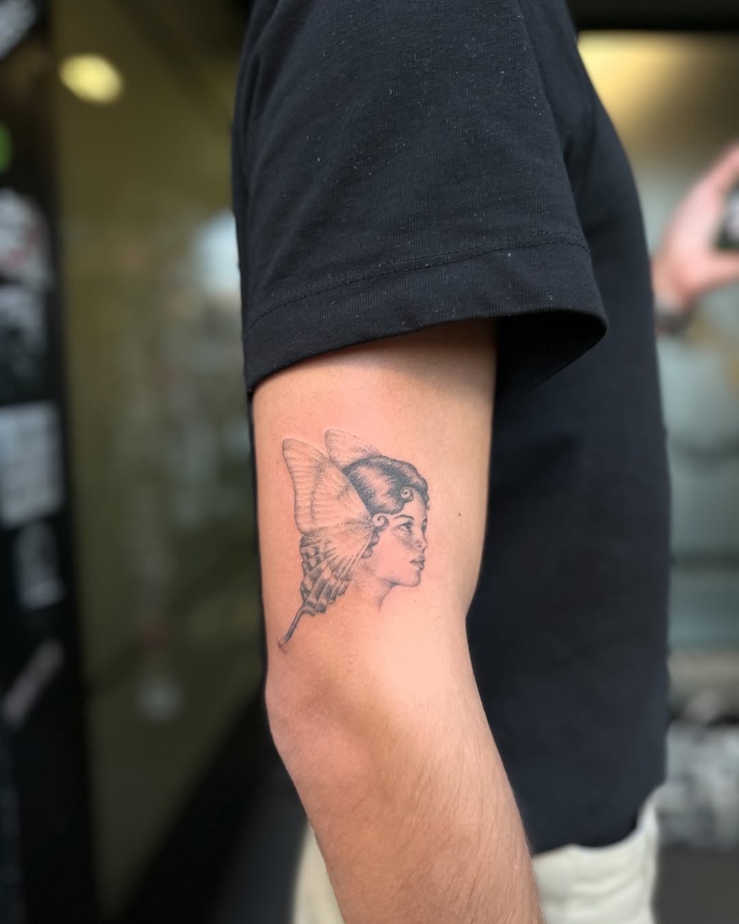 Elegant butterfly lady tattoo on the arm Tattoo Design