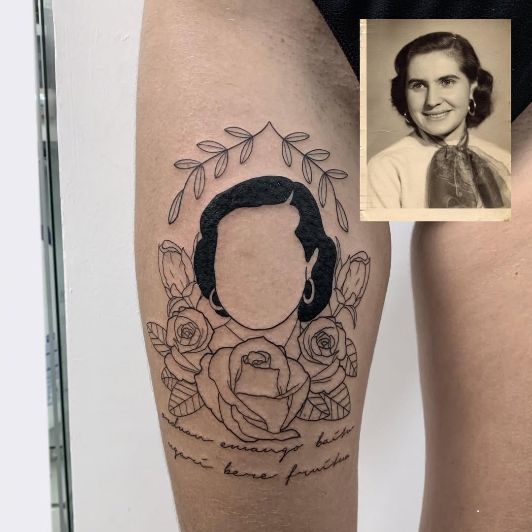 Minimalist Grandma Tattoo with Floral Elements Tattoo Design