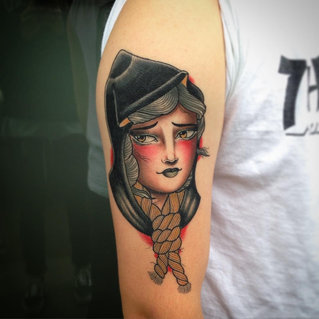 Stylized grandma tattoo with braided details Tattoo Design