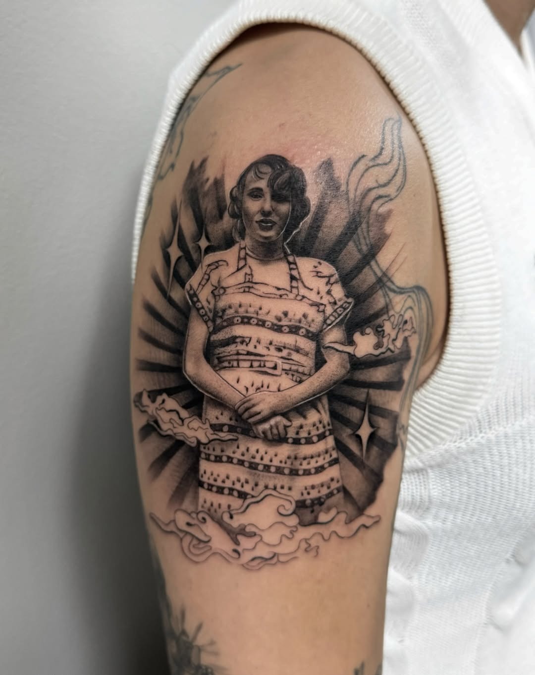 Vintage Grandma Tattoo in Black and Grey Tattoo Design