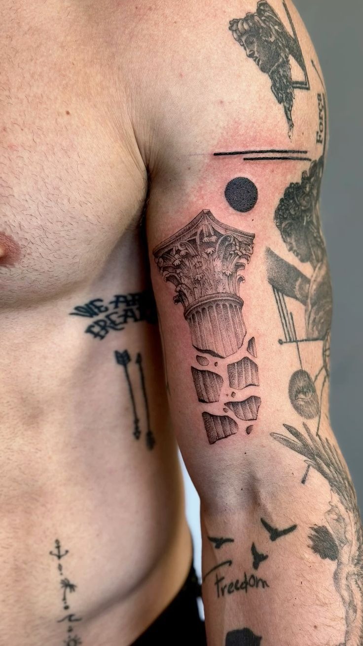 Broken Column Minimalist Tattoo Tattoo Design