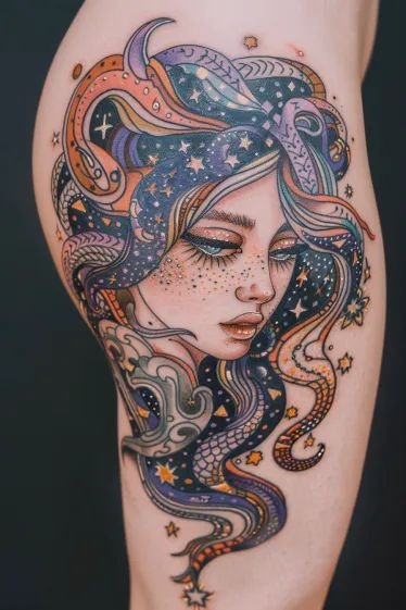 Celestial Medusa Color Tattoo Tattoo Design