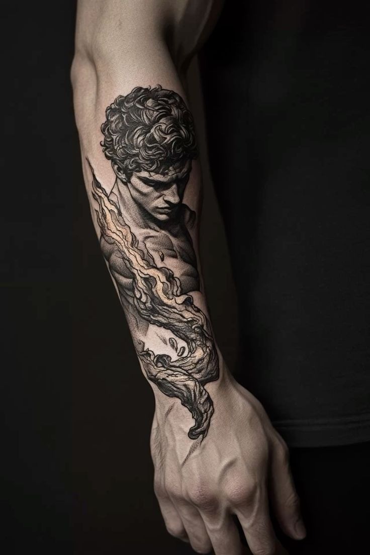Classical Statue Forearm Flow Tattoo Tattoo Design