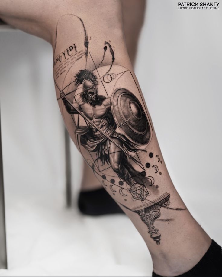 Geometric Spartan Battle Tattoo Tattoo Design