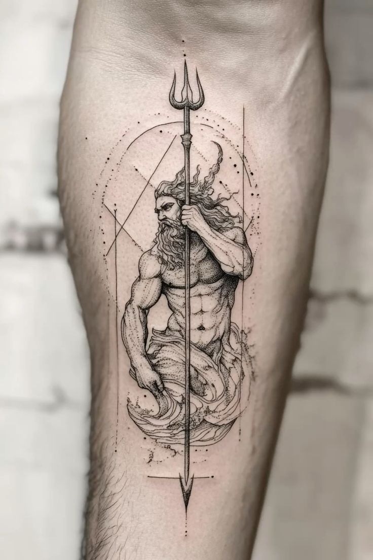 Poseidon Geometric Fine Line Tattoo Tattoo Design