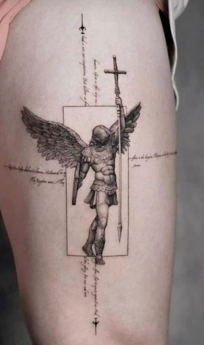 Winged Guardian Fine Line Tattoo Tattoo Design