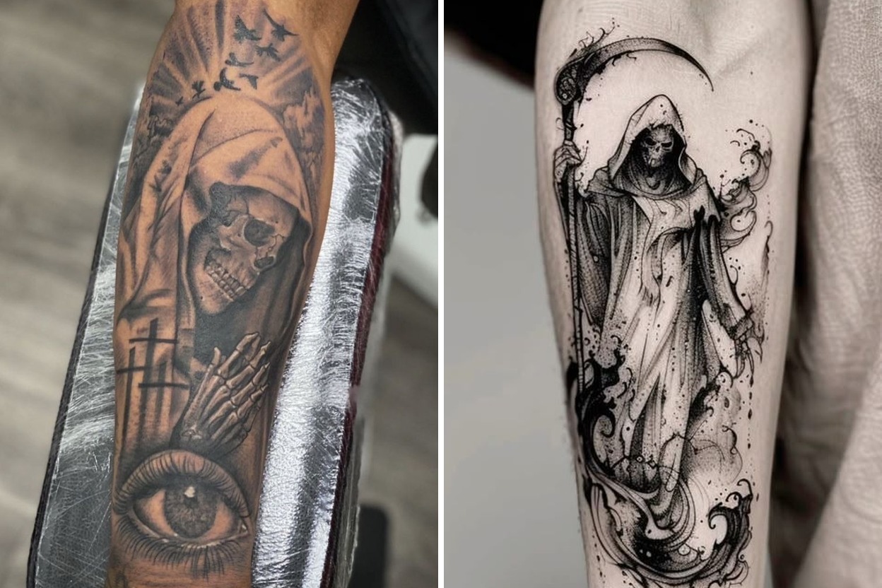27+ Grim Reaper Tattoo Ideas For Dark Stylish Ink with Meaning Featured Lookbook Collage