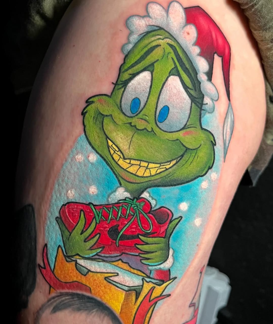 Charming Grinch Tattoo with Holiday Spirit Tattoo Design