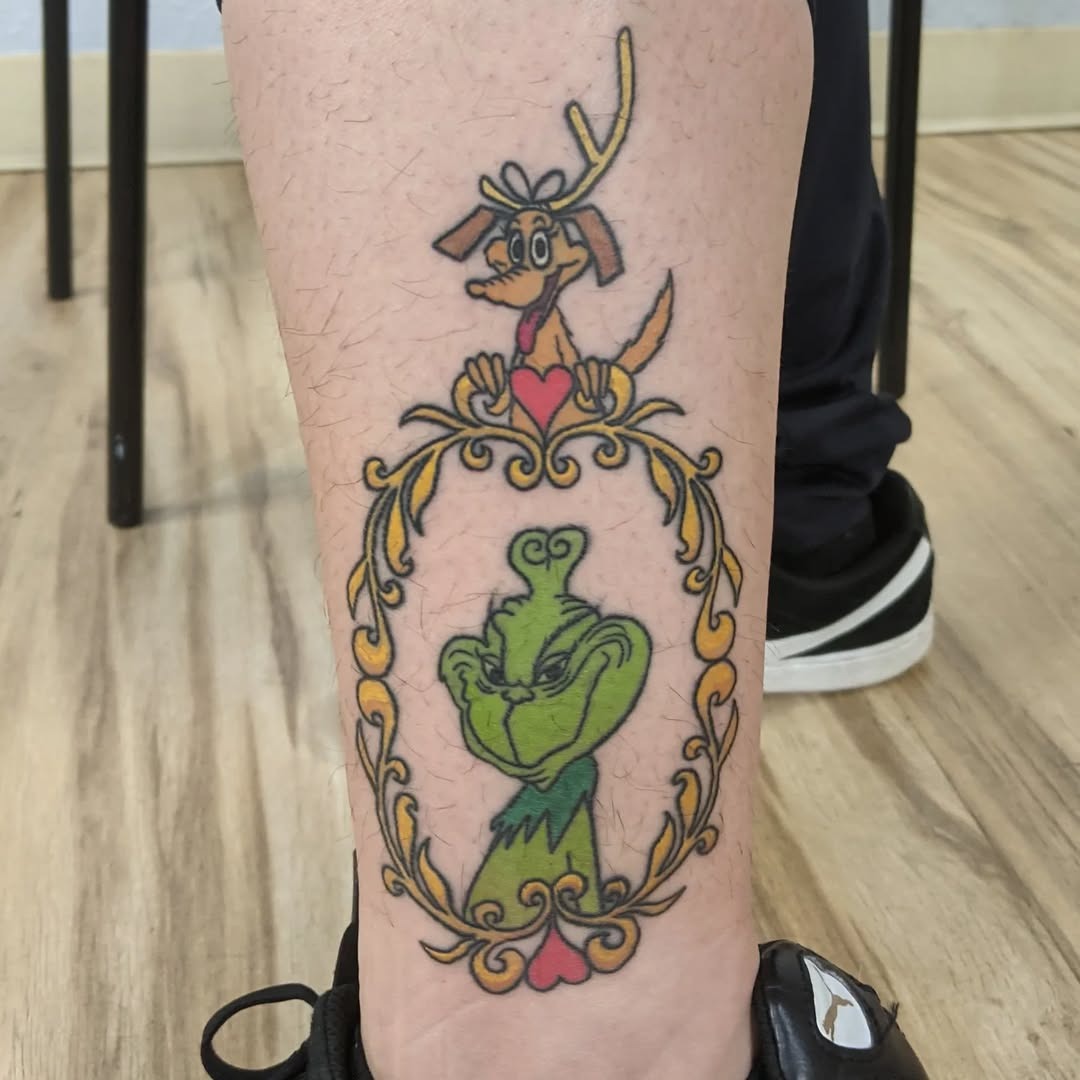 Festive Grinch and Dog Tattoo Design Tattoo Design