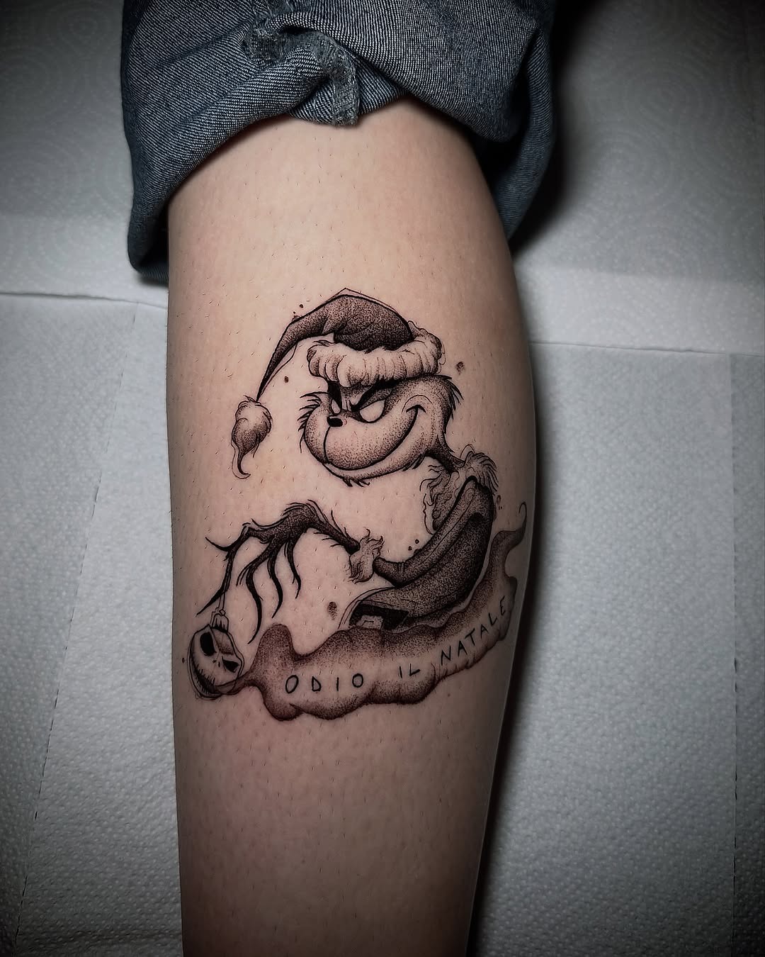 Whimsical Grinch Tattoo with Holiday Vibes Tattoo Design