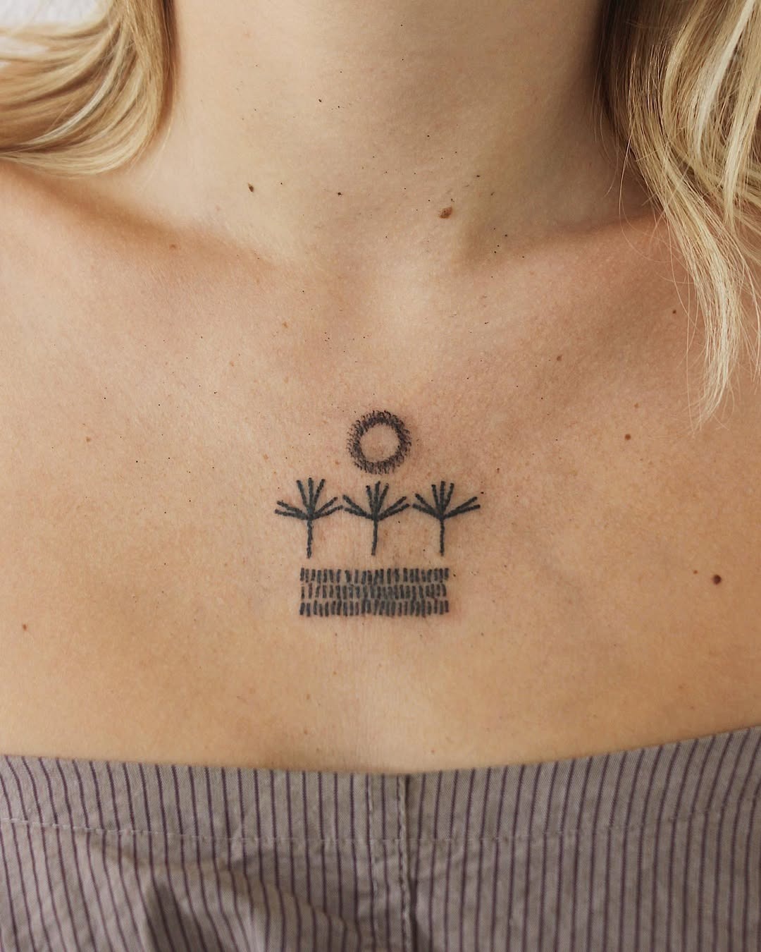 Minimalist growth tattoo with sun and trees Tattoo Design