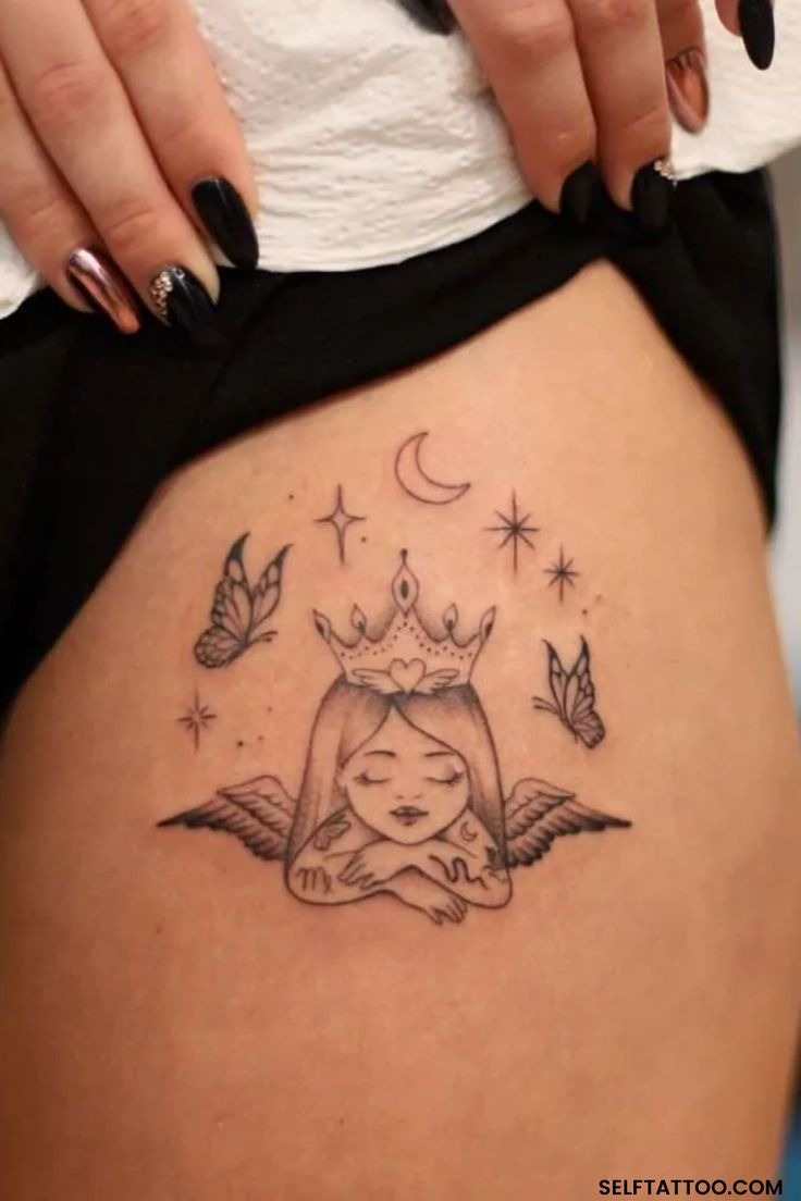 Angel Number 444 with Winged Detail Tattoo Design