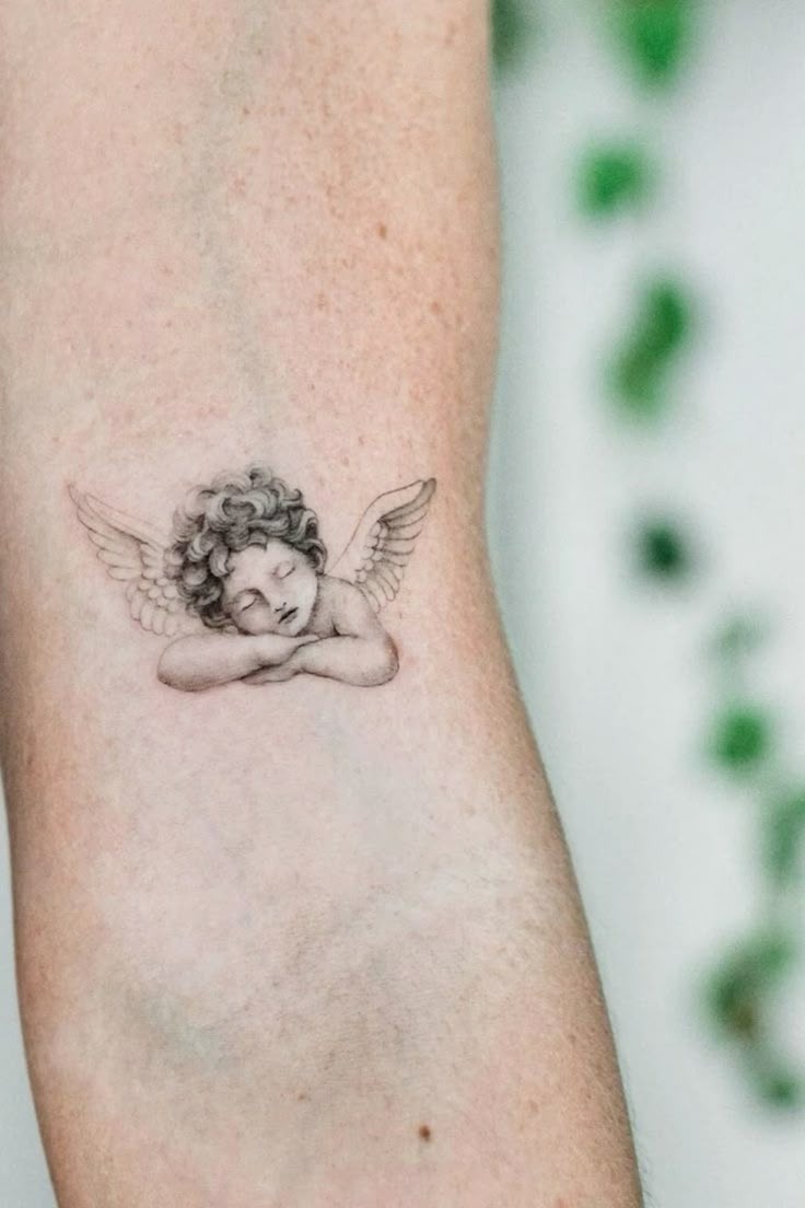 Crowned Angel Girl with Butterflies Tattoo Design