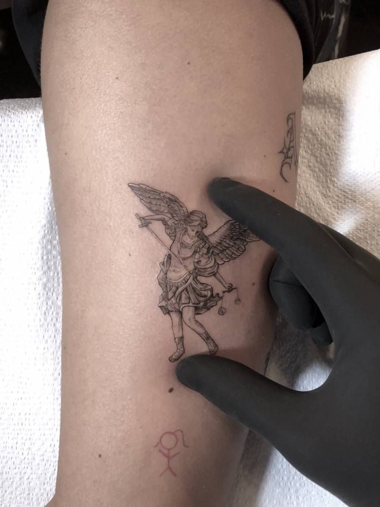 Feminine Angel Rising in Flight Tattoo Design