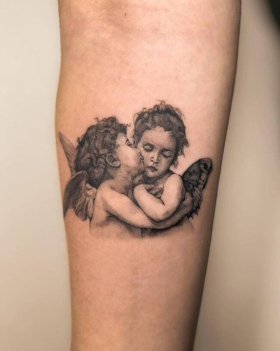 Kissing Cherubs with Butterfly Wings Tattoo Design