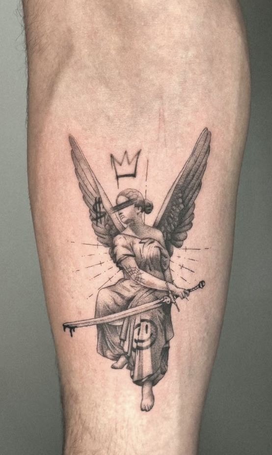 Mourning Guardian Angel Statue Tattoo Design