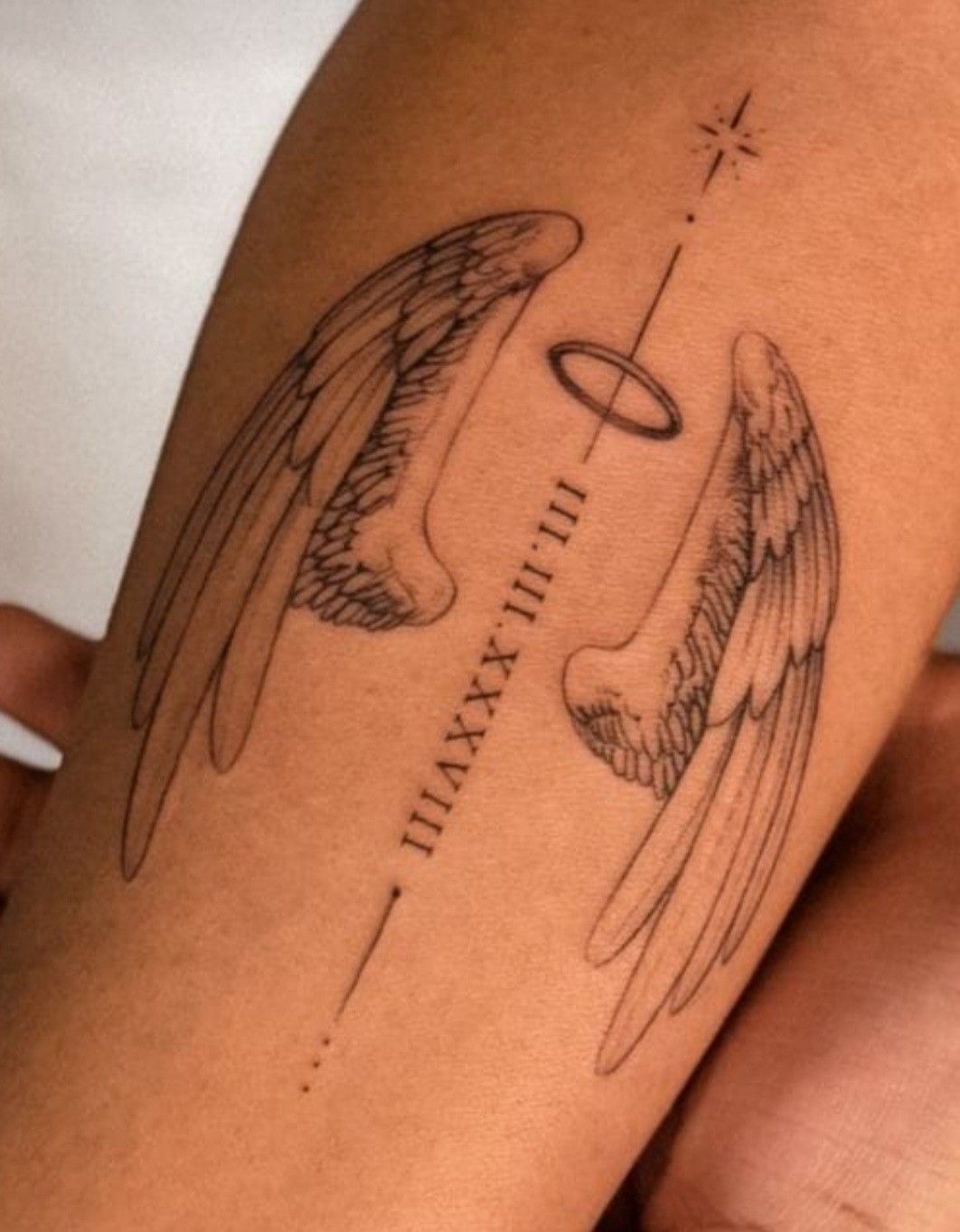Sleeping Angel Baby with Cloud and Letter Tattoo Design