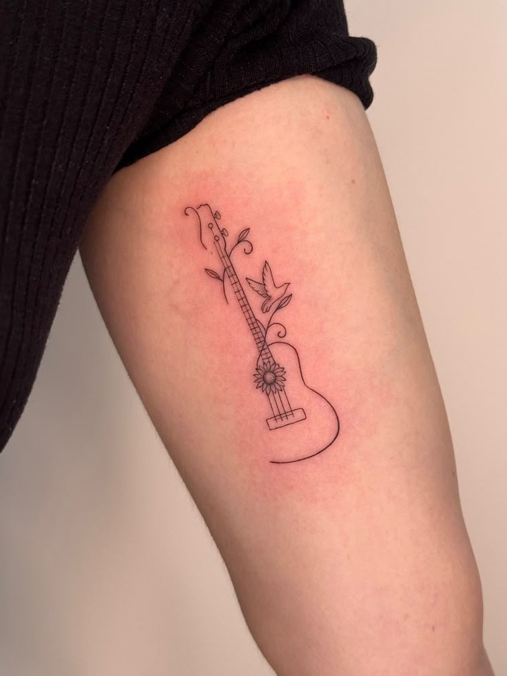 Acoustic Memorial Guitar With Banner Tattoo Design