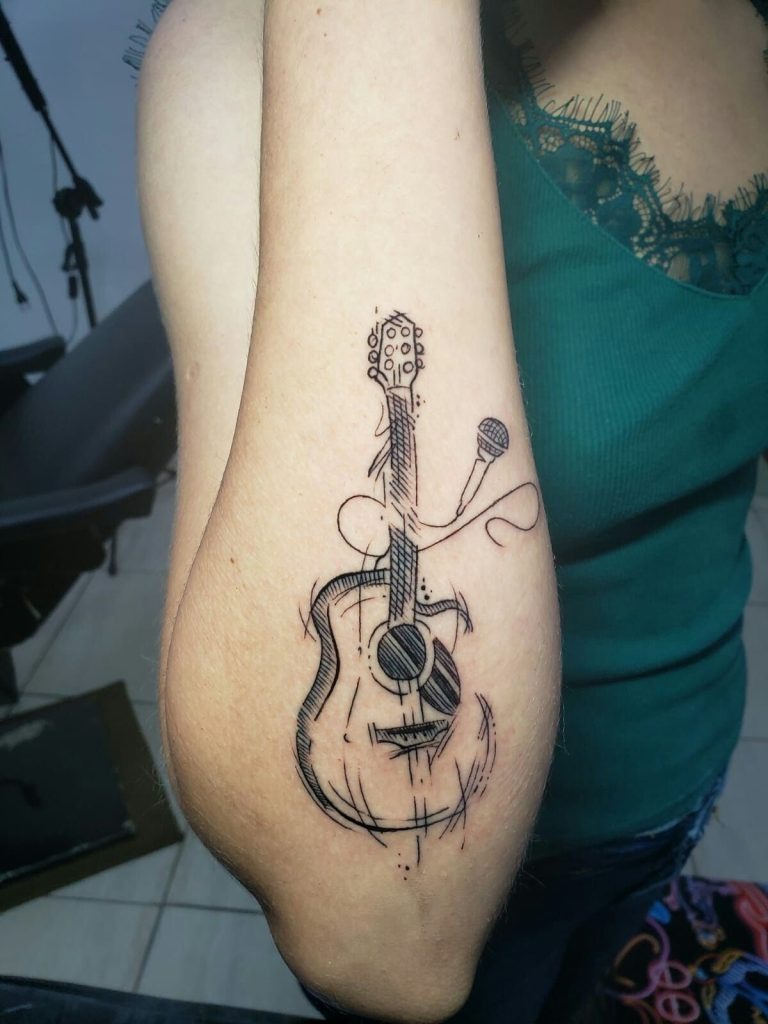 Electric Guitar Wrapped With Serpent Tattoo Design