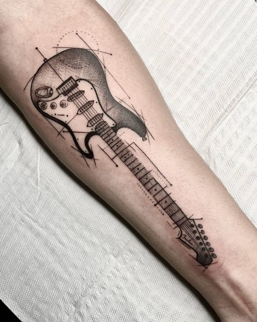 Minimalist Acoustic Guitar With Flower & Bird Tattoo Design