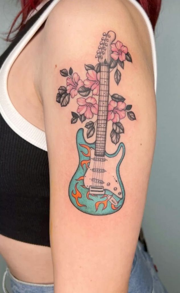 Sketchy Acoustic Guitar and Microphone Tattoo Tattoo Design