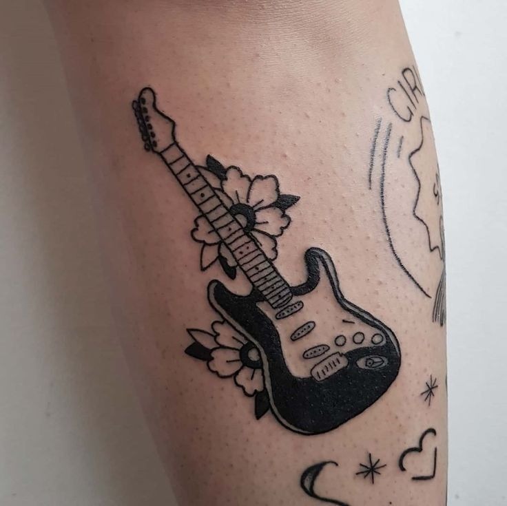 Watercolor Acoustic Guitar With Script Tattoo Design