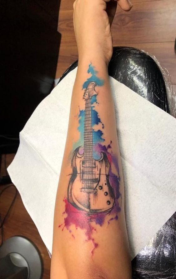 Watercolor Electric Guitar Forearm Tattoo Tattoo Design