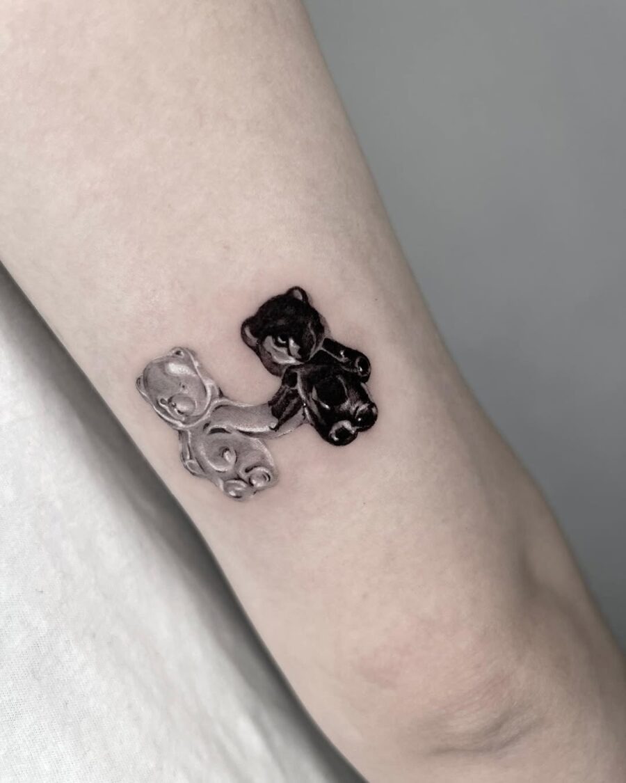 Charming black and white gummy bear duo tattoos Tattoo Design