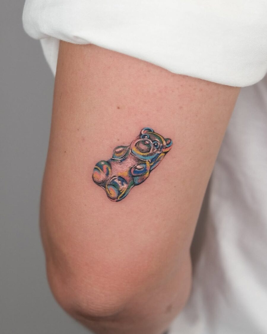 Colorful gummy bear tattoo on the arm Tattoo Design