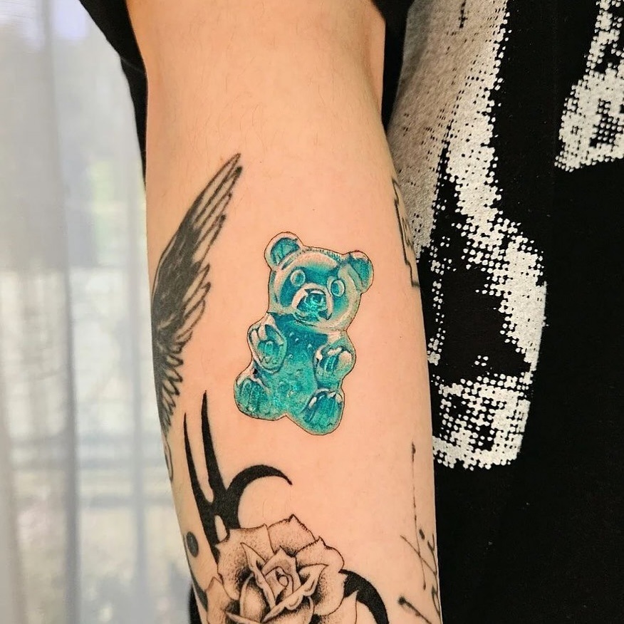 Colorful gummy bear tattoo with playful vibes Tattoo Design