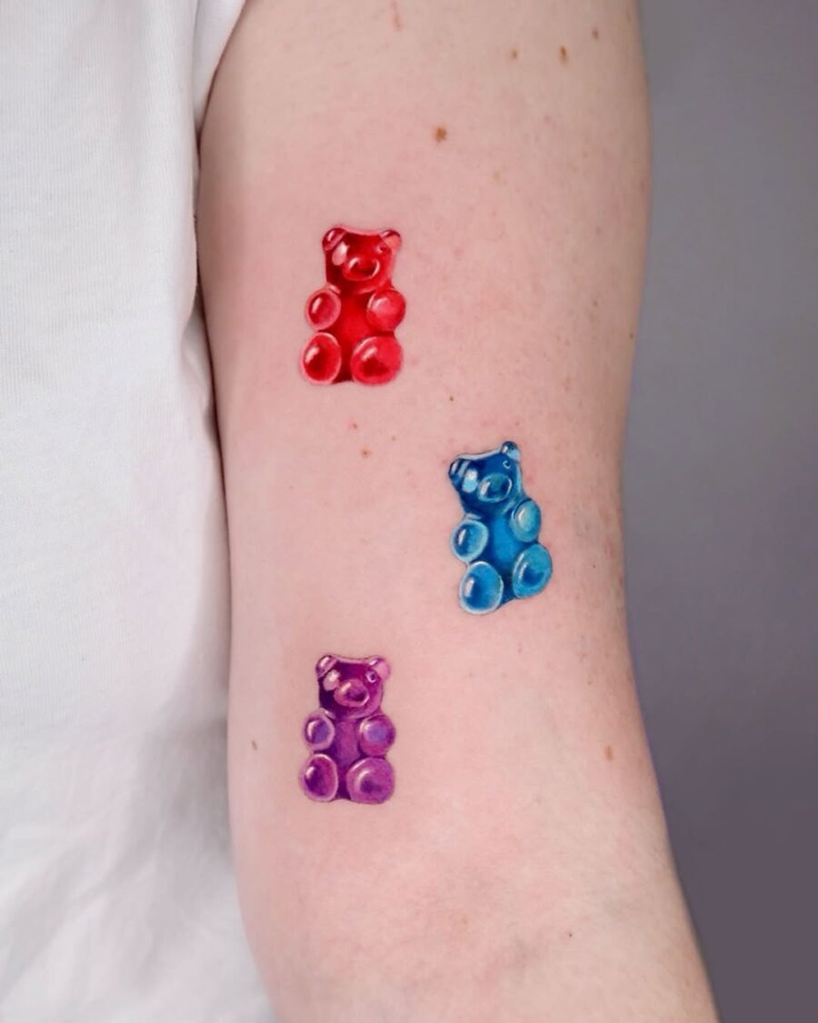 Colorful gummy bear tattoos for playful vibes Tattoo Design
