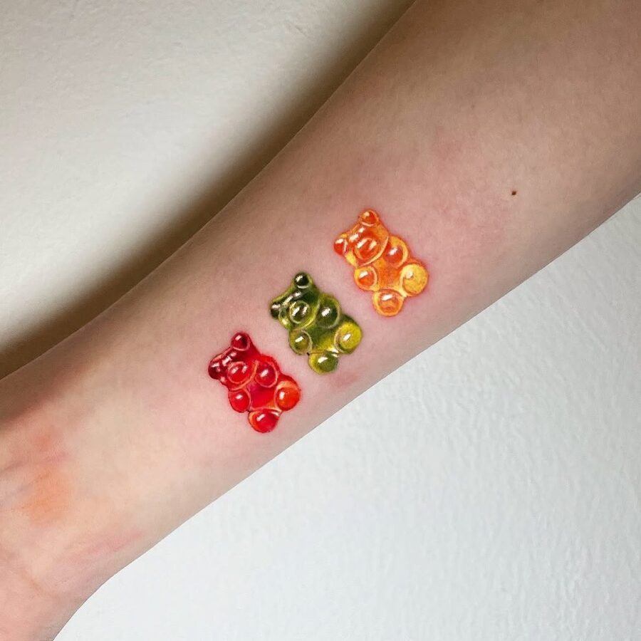 Colorful gummy bear tattoos for sweetie lovers Tattoo Design