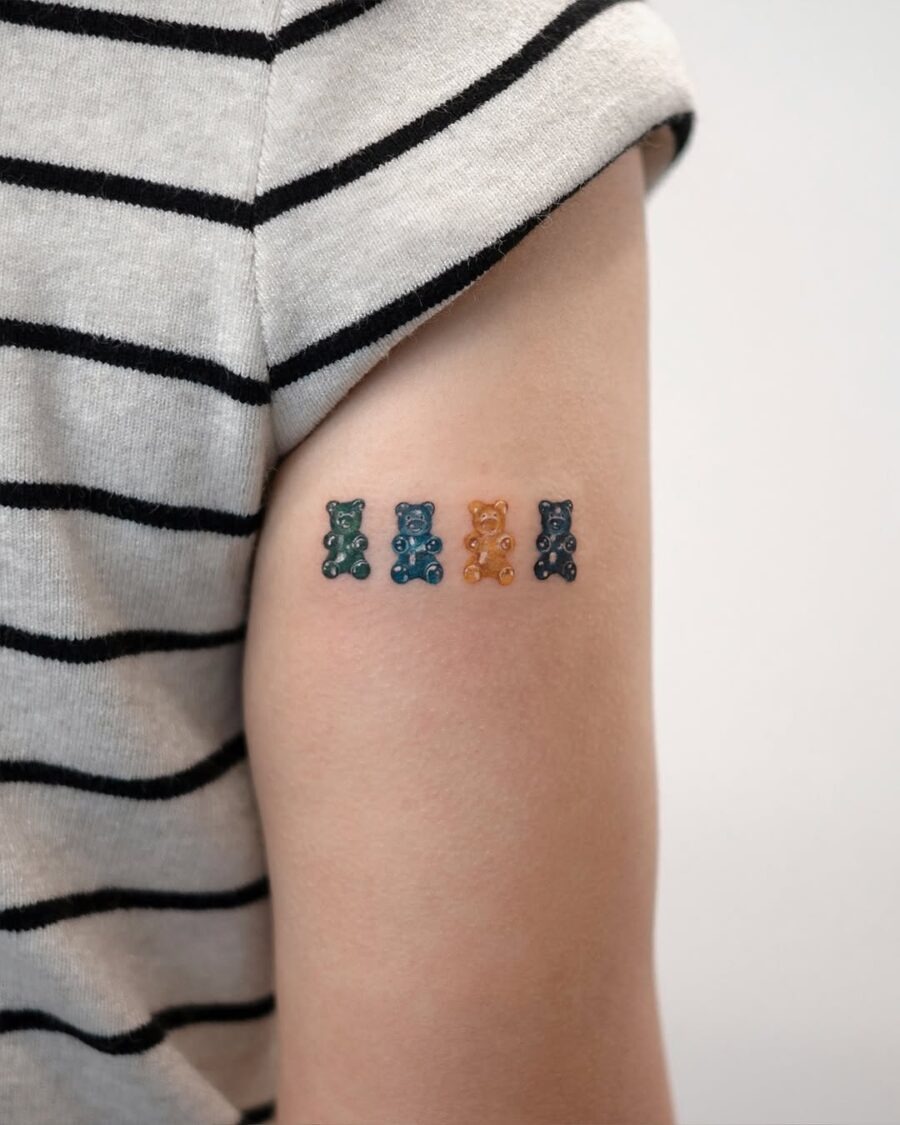 Colorful gummy bear tattoos on display Tattoo Design