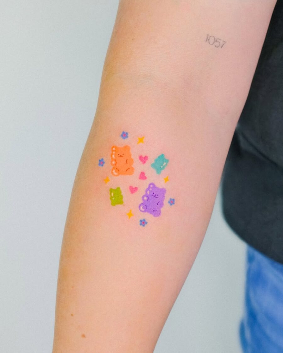 Colorful gummy bears in a playful arrangement Tattoo Design