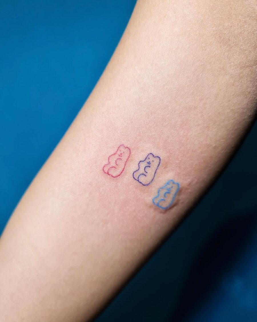 Cute gummy bear tattoo in playful colors Tattoo Design