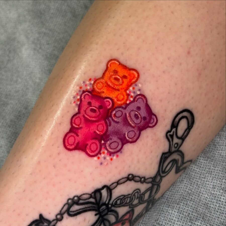 Vibrant Gummy Bear Tattoo Design in Bright Colors Tattoo Design